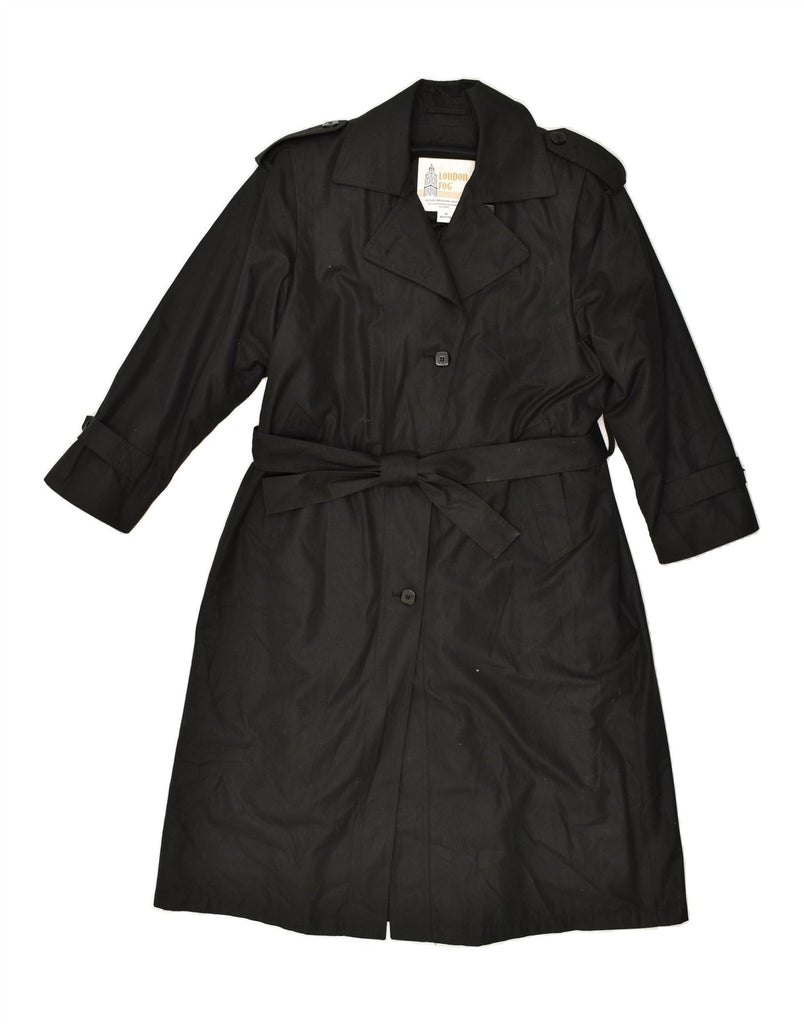 LONDON FOG Womens Petite Trench Coat US 10 Large Black Acrylic | Vintage London Fog | Thrift | Second-Hand London Fog | Used Clothing | Messina Hembry 