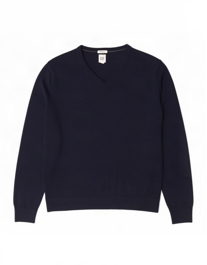Gap Mens V-Neck Jumper Sweater Medium Navy Blue Merino Wool