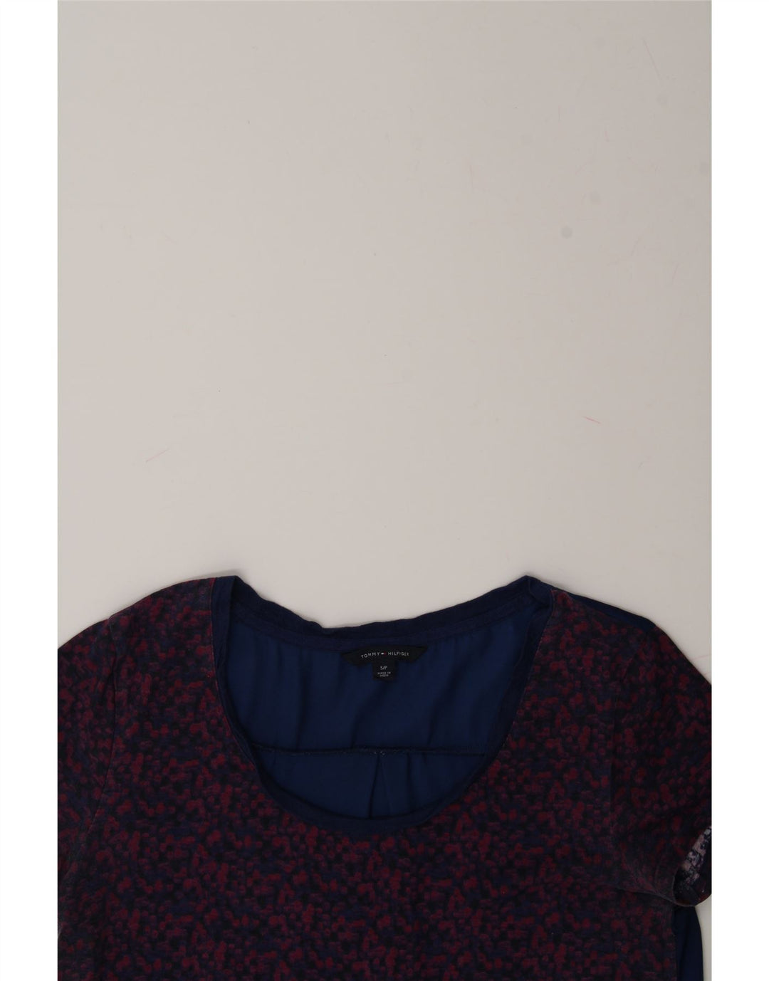 TOMMY HILFIGER Womens T-Shirt Top UK 10 Small Navy Blue Spotted Polyester Vintage Tommy Hilfiger and Second-Hand Tommy Hilfiger from Messina Hembry 