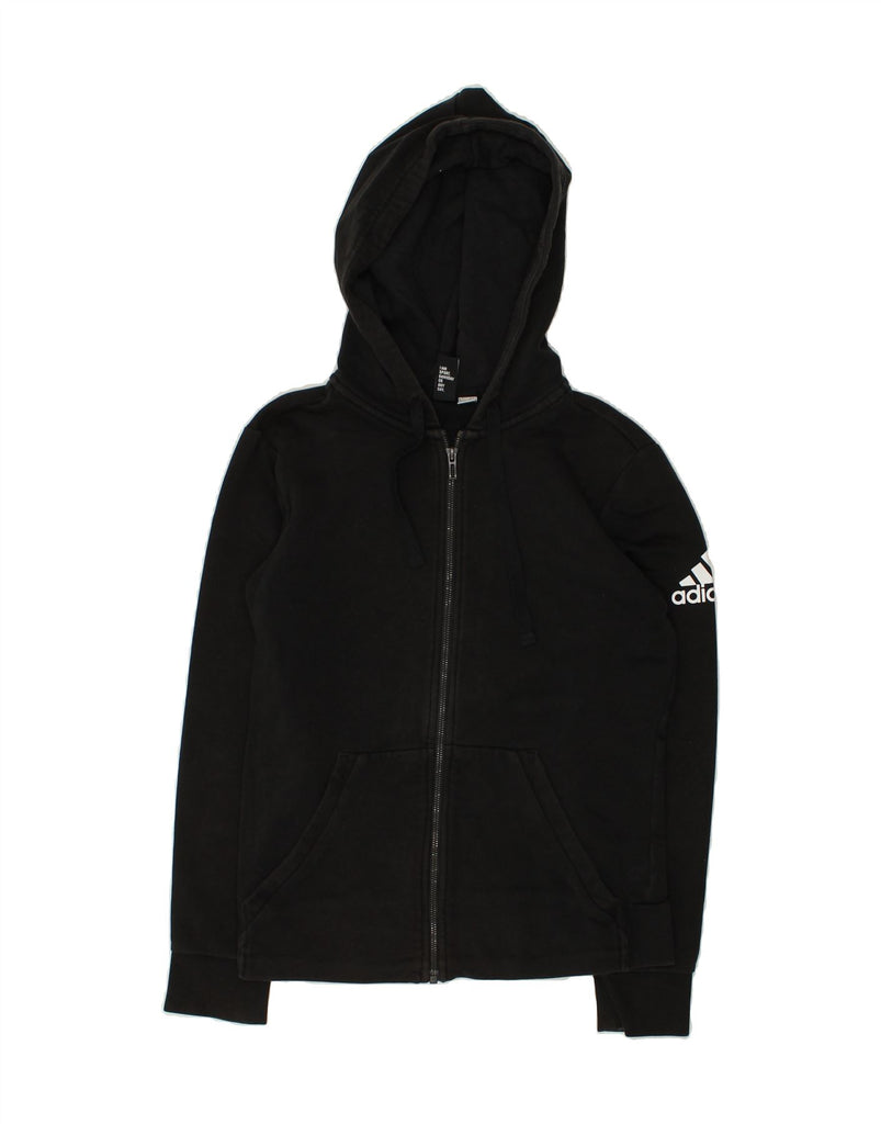 ADIDAS Womens Graphic Zip Hoodie Sweater UK 12 Medium Black | Vintage Adidas | Thrift | Second-Hand Adidas | Used Clothing | Messina Hembry 