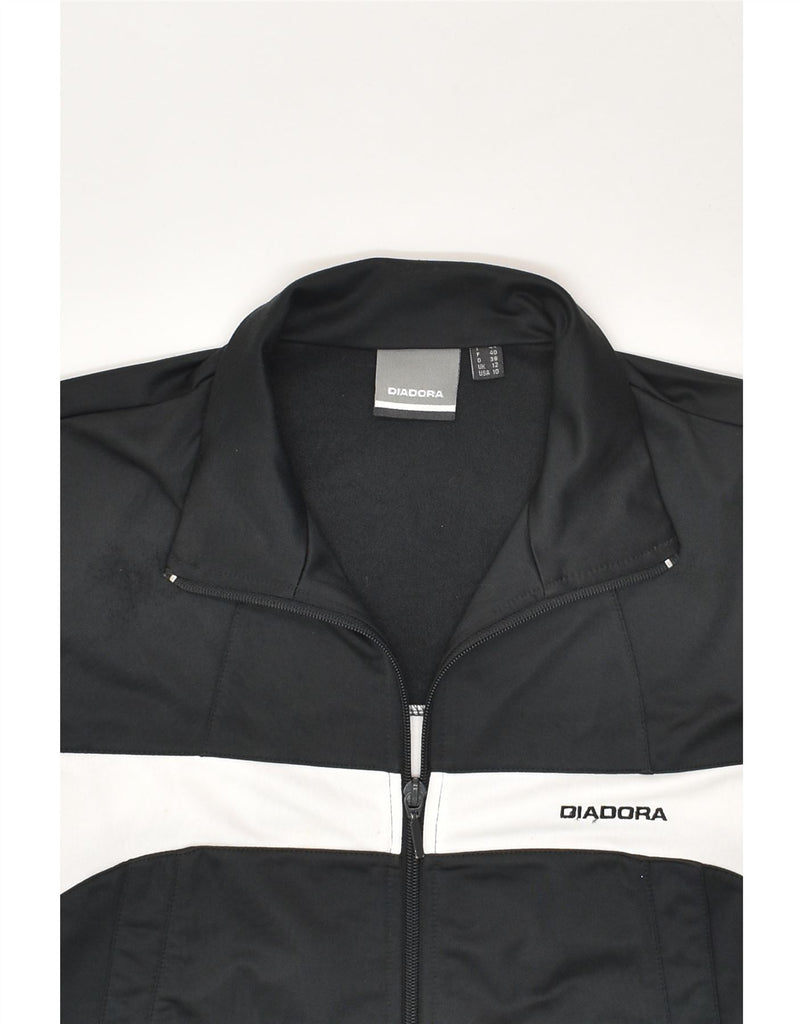 DIADORA Womens Tracksuit Top Jacket UK 12 Medium  Black Colourblock | Vintage Diadora | Thrift | Second-Hand Diadora | Used Clothing | Messina Hembry 