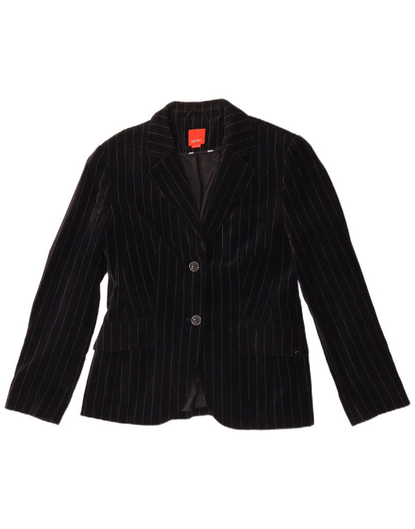 Esprit Womens 2 Button Velvet Blazer Jacket UK 14 Large Black Pinstripe