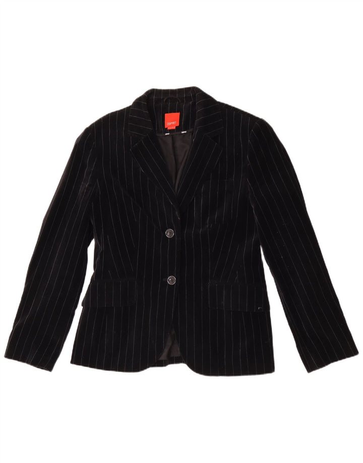 Esprit Womens 2 Button Velvet Blazer Jacket UK 14 Large Black Pinstripe