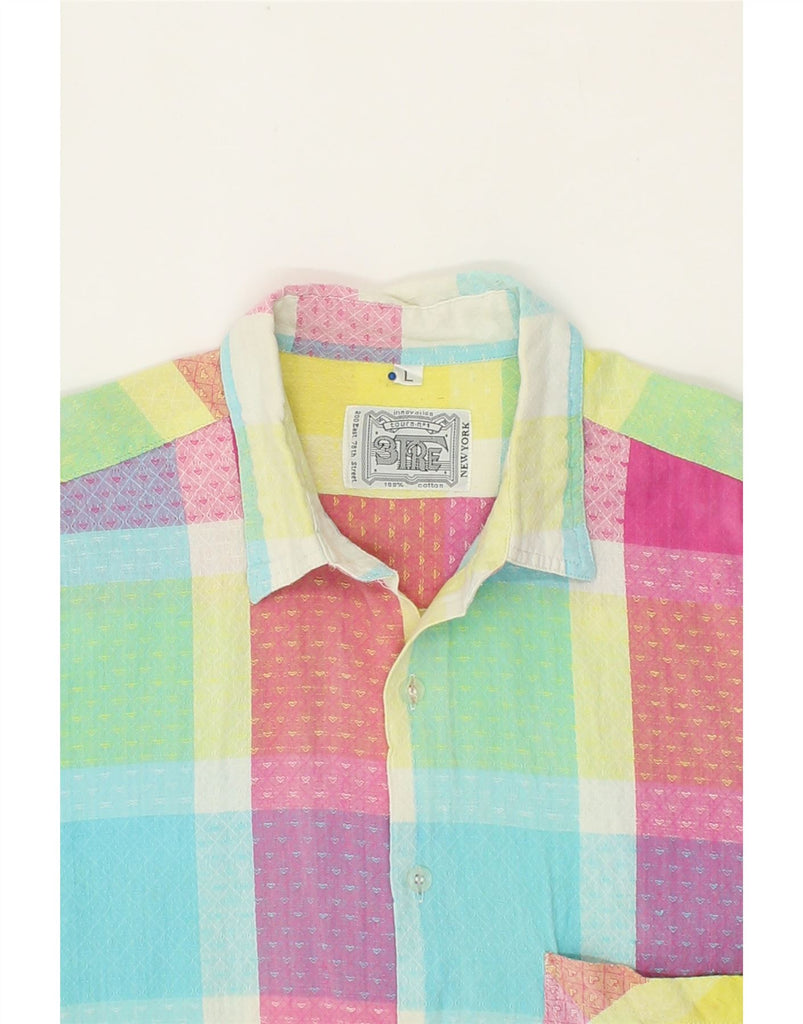 VINTAGE Mens Slim Short Sleeve Shirt Large Multicoloured Check Cotton Vintage Vintage and Second-Hand Vintage from Messina Hembry 