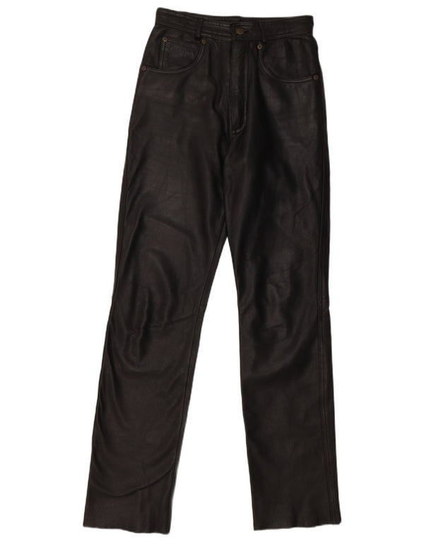 Vintage Womens Straight Leather Trousers W27 L32 Black Leather