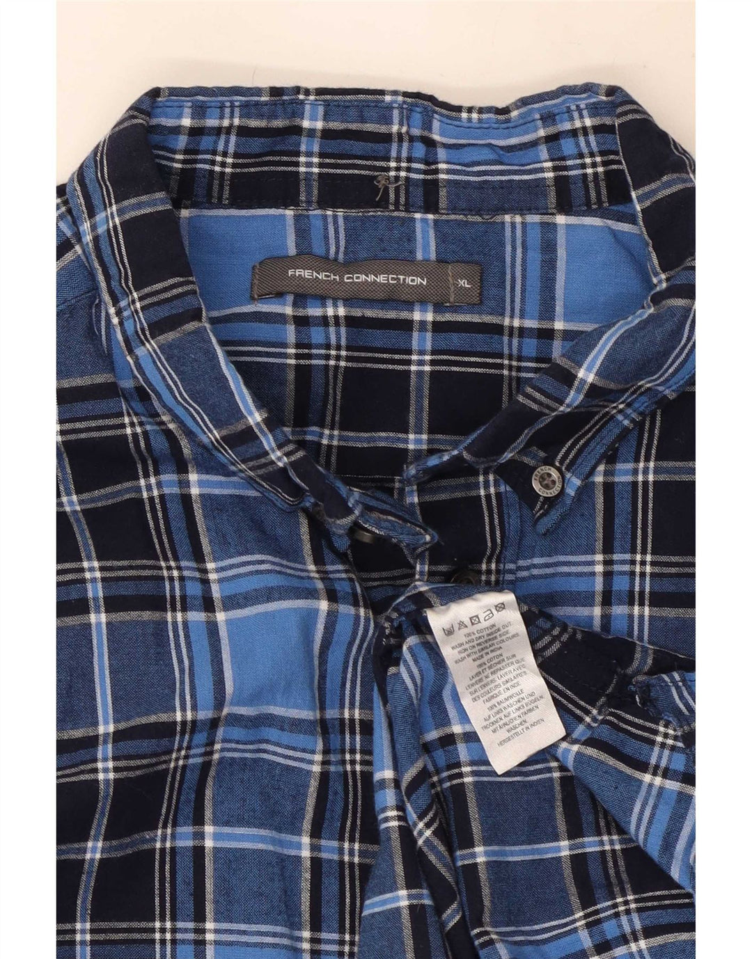 French Connection Mens Shirt XL Blue Check Cotton