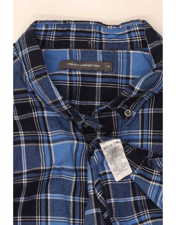 French Connection Mens Shirt XL Blue Check Cotton