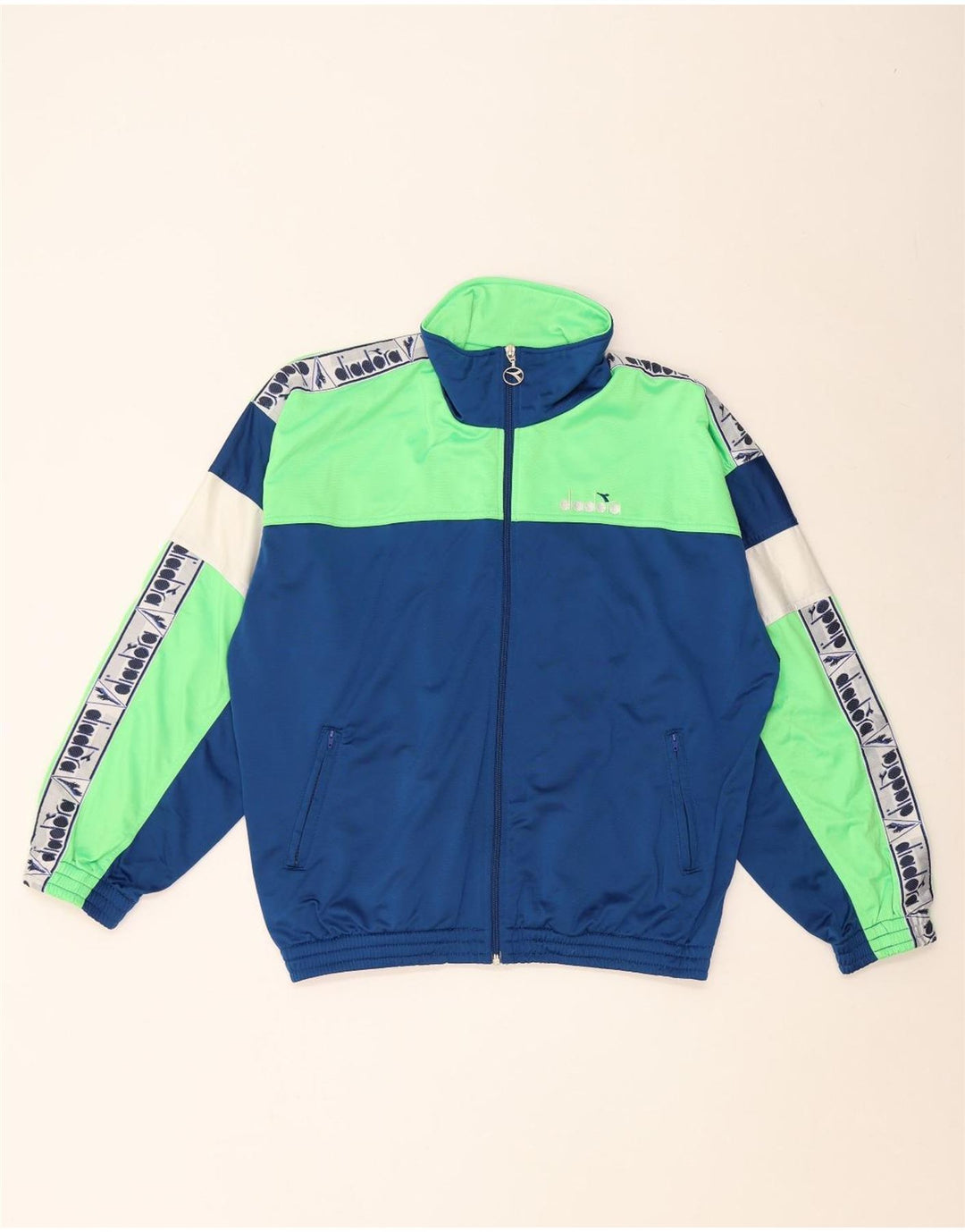 Diadora Mens Graphic Tracksuit Top Jacket IT 48 Medium Blue Colourblock