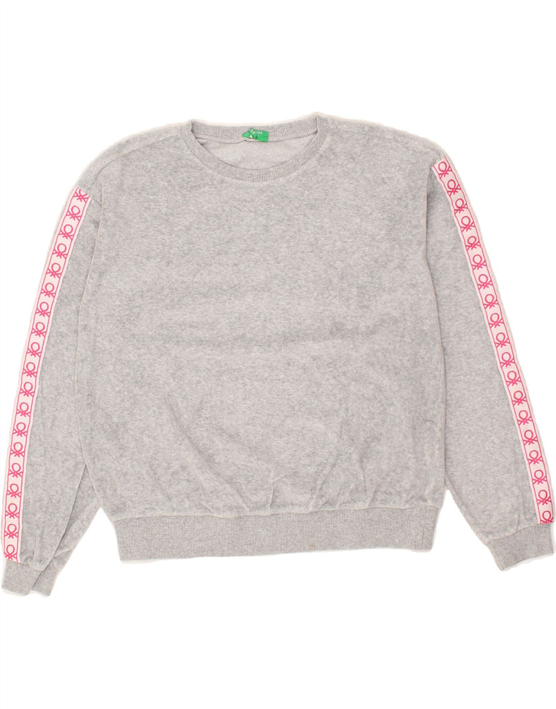 BENETTON Girls Graphic Sweatshirt Jumper 10-11 Years XL  Grey Cotton | Vintage Benetton | Thrift | Second-Hand Benetton | Used Clothing | Messina Hembry 