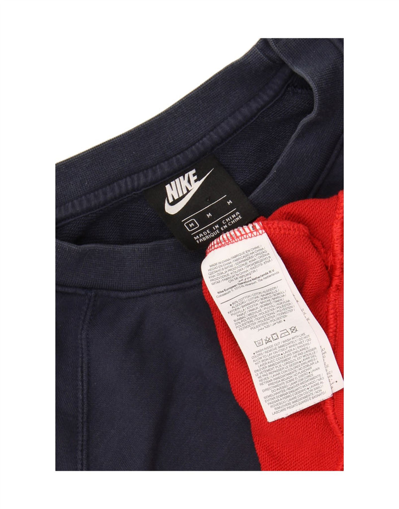 NIKE Mens Graphic Sweatshirt Jumper Medium Navy Blue Colourblock Cotton Vintage Nike and Second-Hand Nike from Messina Hembry 