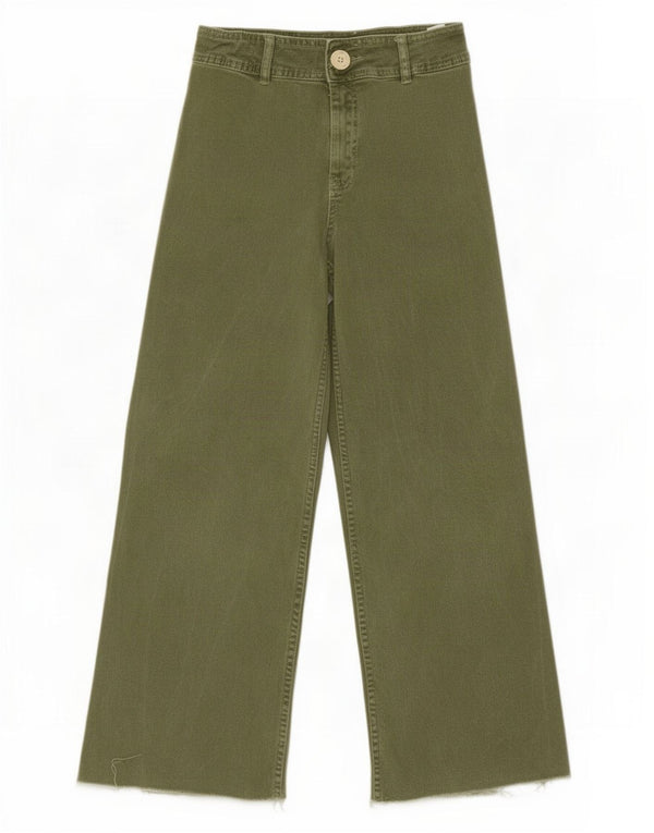 Zara Girls High Waist Wide Leg Jeans 11-12 Years W24 L27 Green Cotton