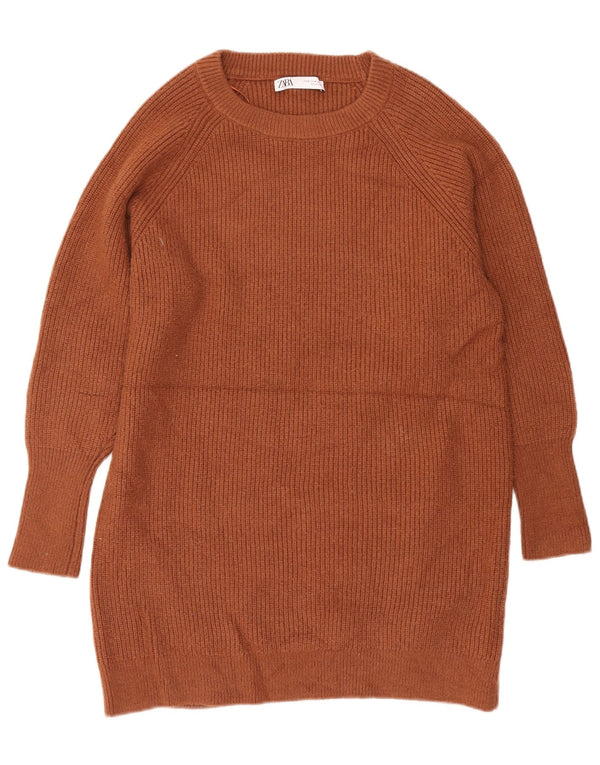 Zara Womens Long Sleeve Jumper Dress UK 14 Medium Brown Acrylic