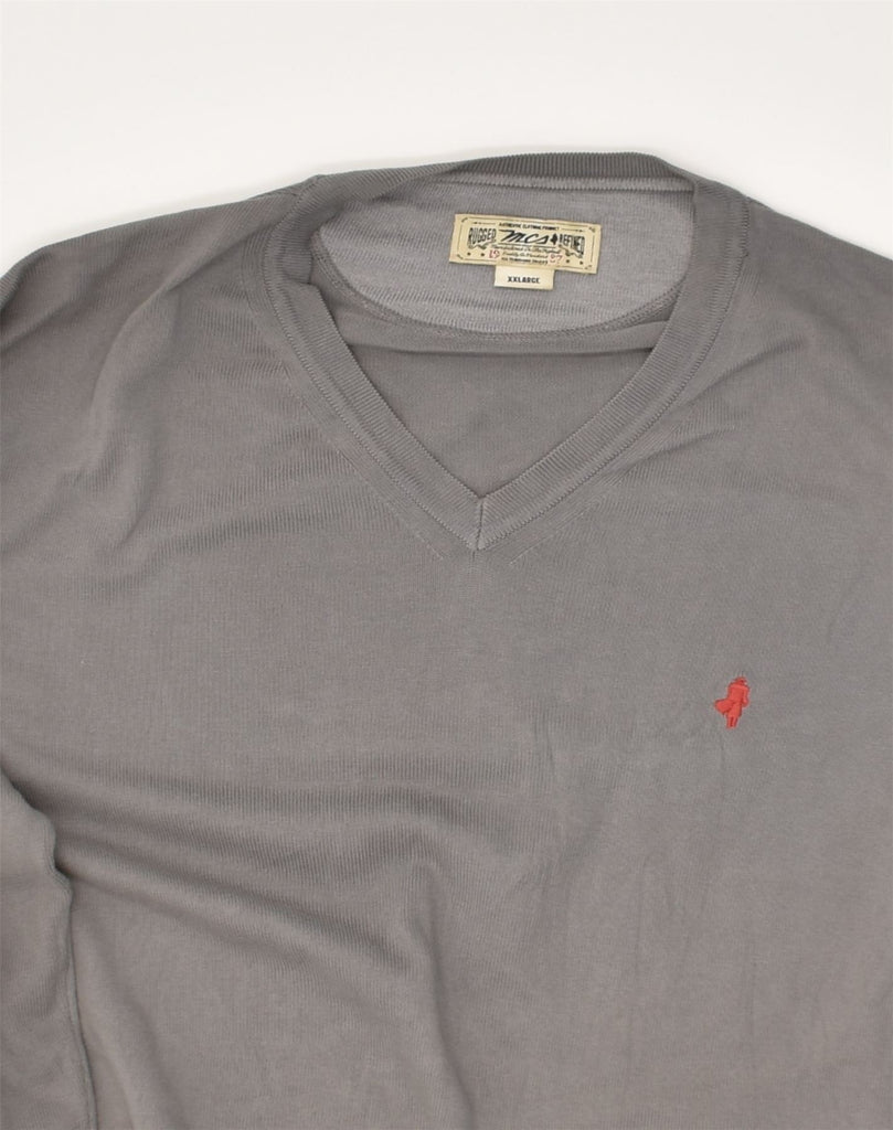 MARLBORO CLASSICS Mens V-Neck Jumper Sweater 2XL Grey Cotton | Vintage Marlboro Classics | Thrift | Second-Hand Marlboro Classics | Used Clothing | Messina Hembry 