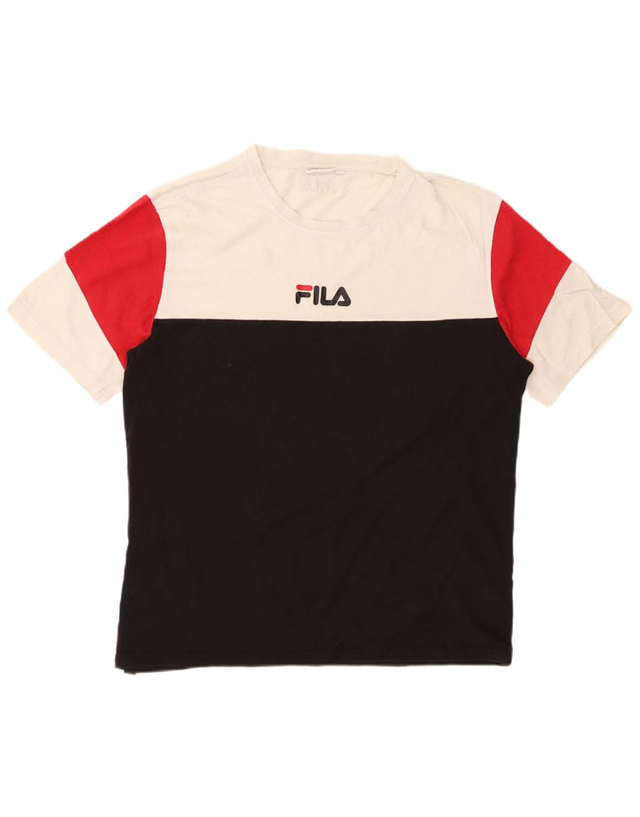 FILA Mens T-Shirt Top XL Black Colourblock Cotton
