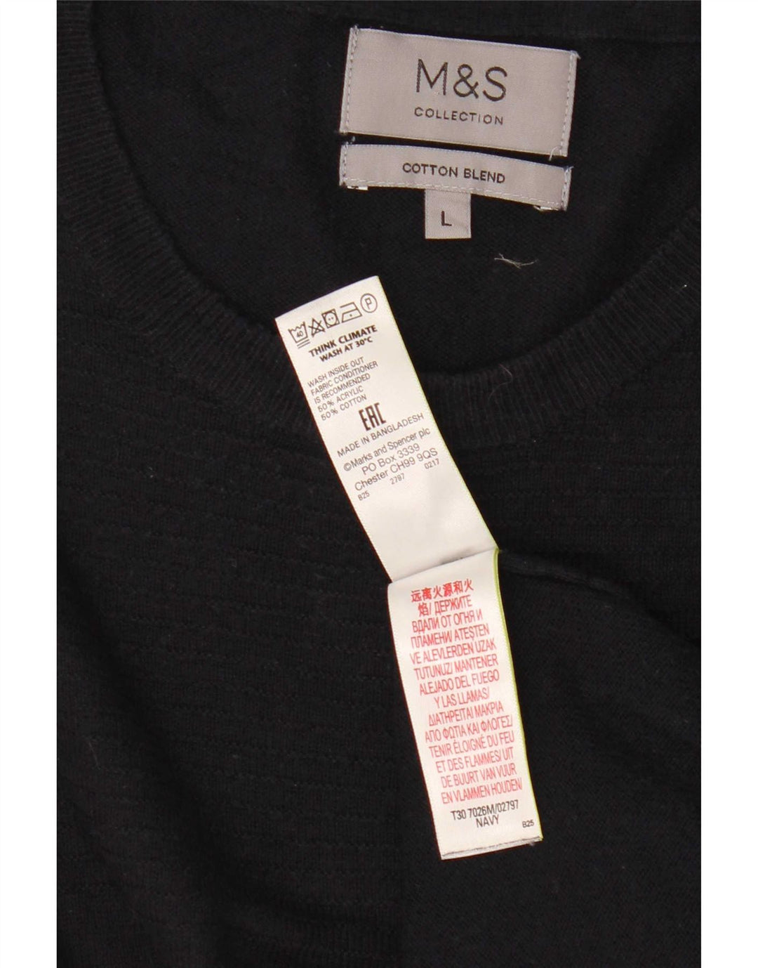 Marks & Spencer Mens Crew Neck Jumper Sweater Large Navy Blue Acrylic