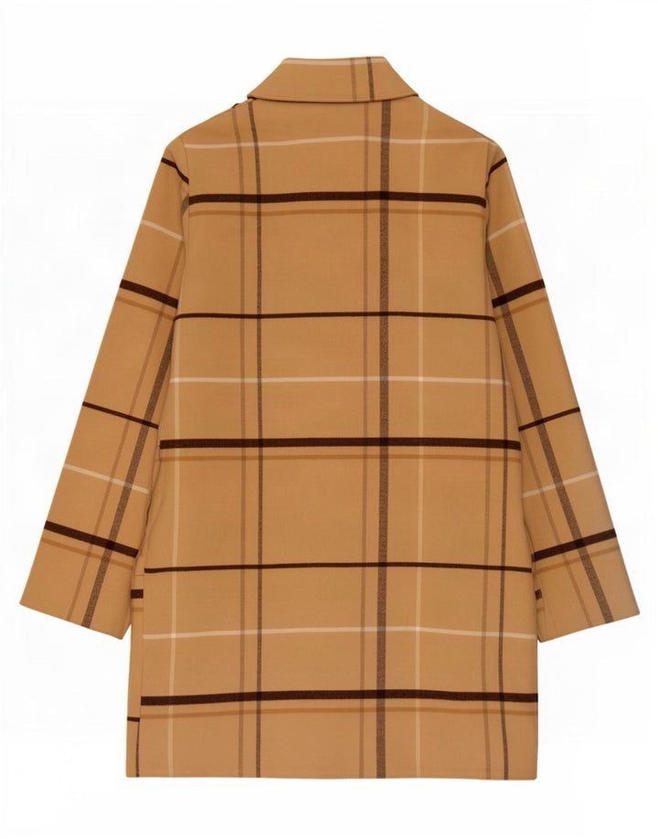 Marks & Spencer Womens Overcoat UK 8 Small Beige Check Polyester