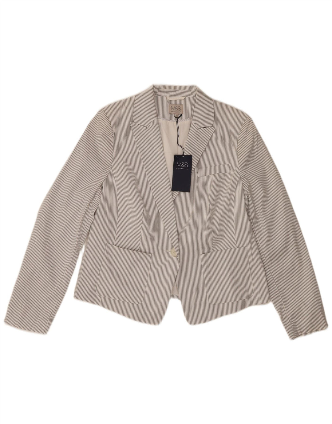 Marks & Spencer Womens 1 Button Blazer Jacket UK 14 Large Grey Pinstripe