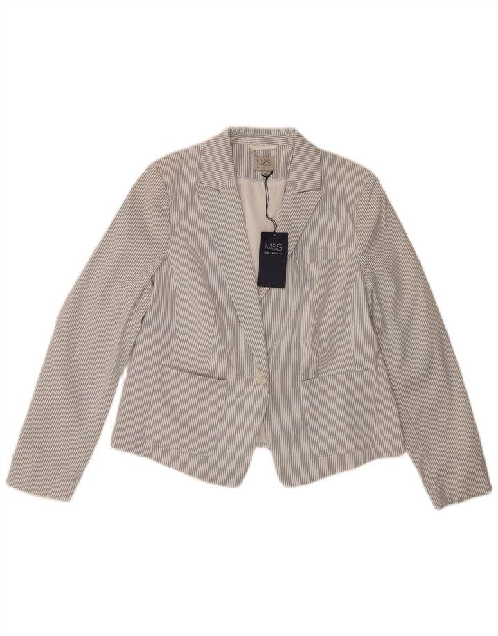 Marks & Spencer Womens 1 Button Blazer Jacket UK 14 Large Grey Pinstripe