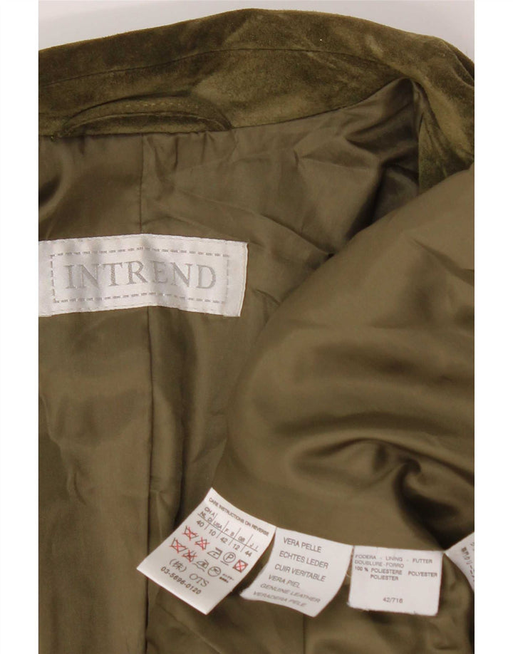 Intrend Womens 3 Button Suede Blazer Jacket UK 12 Medium Khaki Leather