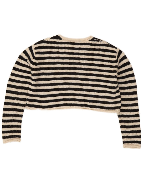Zara Womens Crop Boat Neck Jumper Sweater UK 14 Medium Off White Striped