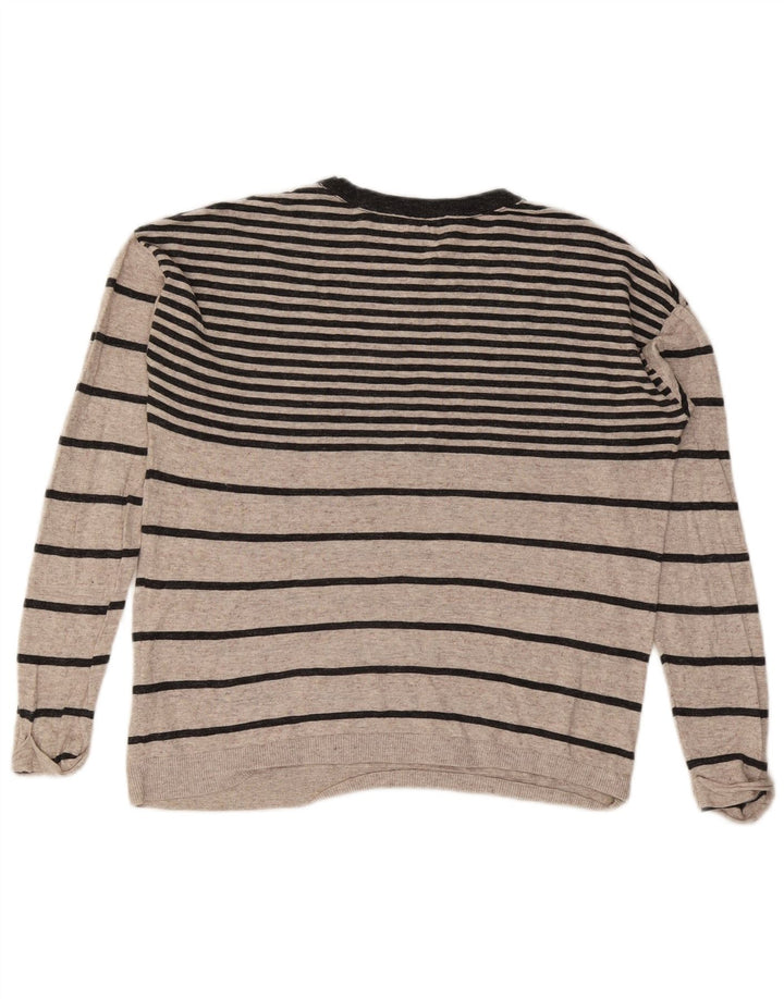 Fat Face Womens Oversized Boat Neck Jumper Sweater UK 10 Small Grey Striped