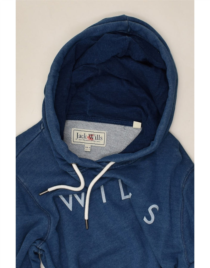 JACK WILLS Womens Graphic Hoodie Jumper UK 12 Medium Navy Blue Cotton | Vintage Jack Wills | Thrift | Second-Hand Jack Wills | Used Clothing | Messina Hembry 