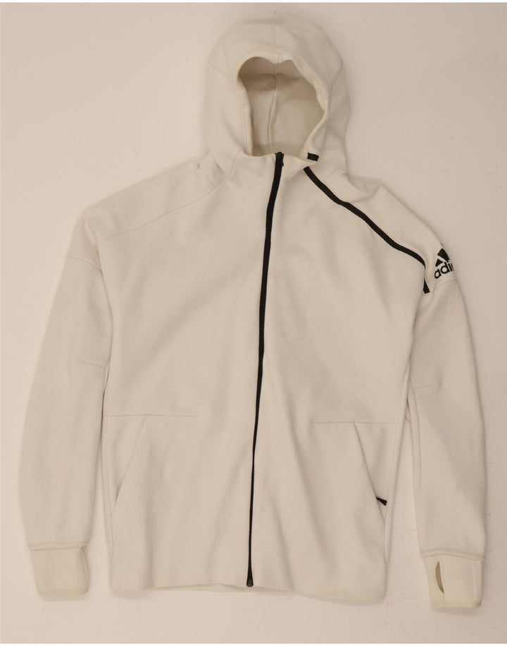 ADIDAS Mens Zip Hoodie Sweater Medium White Cotton