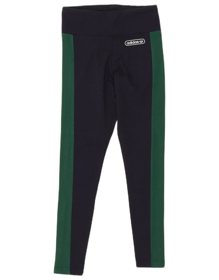 ADIDAS Womens Leggings UK 12 Medium  Navy Blue Colourblock Cotton