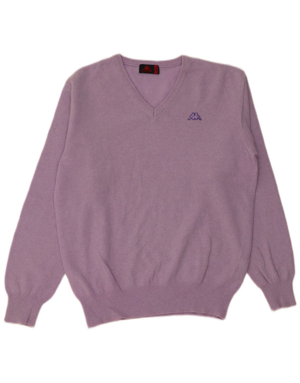 KAPPA Mens V-Neck Jumper Sweater Small Purple Lambswool