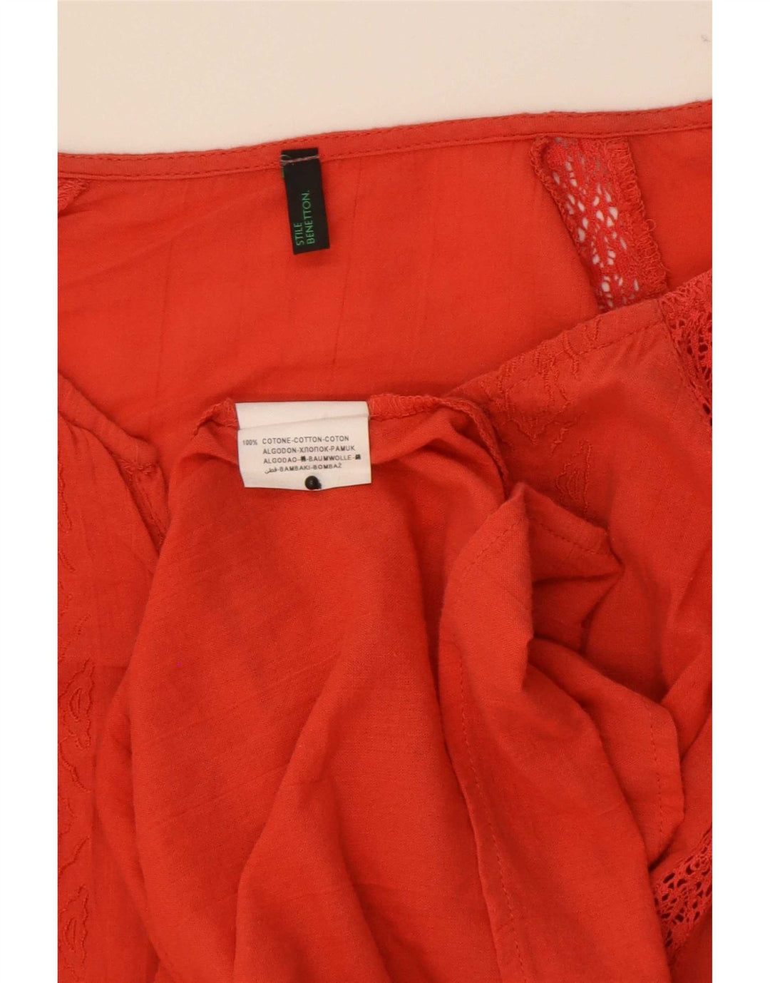 Benetton Womens 3/4 Sleeve Blouse Top UK 10 Small Orange Geometric