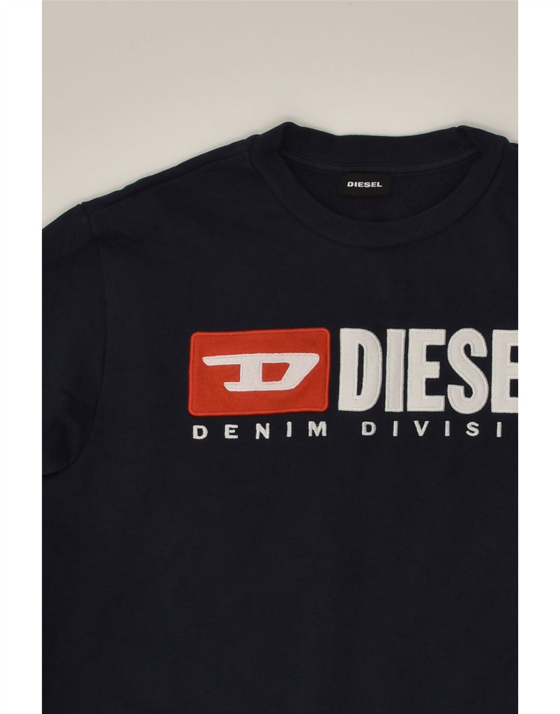 DIESEL Boys Graphic Sweatshirt Jumper 12-13 Years Navy Blue Cotton | Vintage Diesel | Thrift | Second-Hand Diesel | Used Clothing | Messina Hembry 