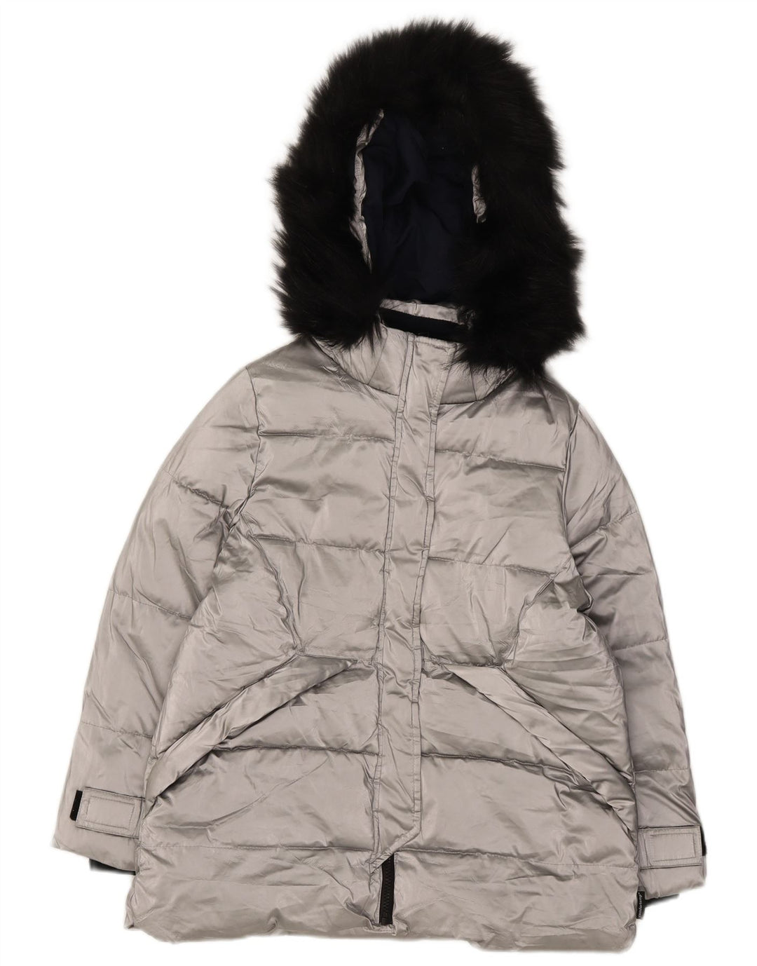Zara Girls Hooded Padded Jacket 11-12 Years Silver Polyester