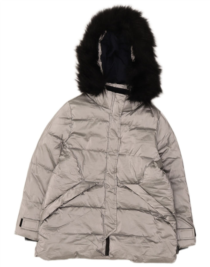 Zara Girls Hooded Padded Jacket 11-12 Years Silver Polyester