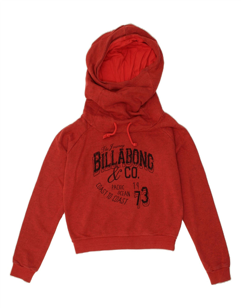 BILLABONG Womens Crop Graphic Hoodie Jumper UK 10 Small Red Flecked Cotton | Vintage Billabong | Thrift | Second-Hand Billabong | Used Clothing | Messina Hembry 