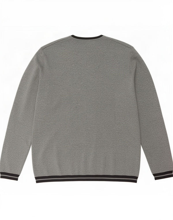 Zara Mens V-Neck Jumper Sweater Large Grey Colourblock Cotton