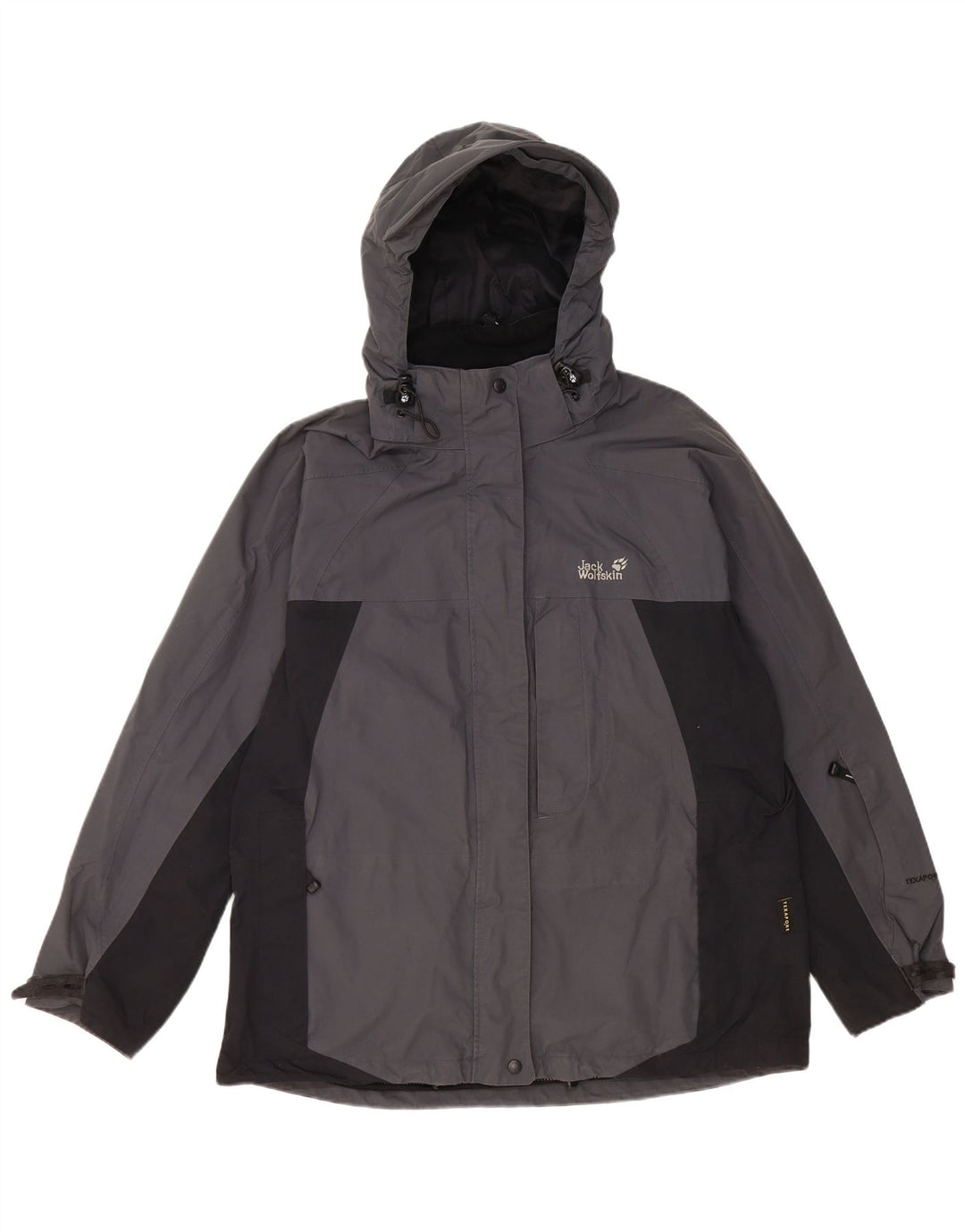 JACK WOLFSKIN Womens Hooded Rain Jacket UK 14/16 Large Grey Colourblock