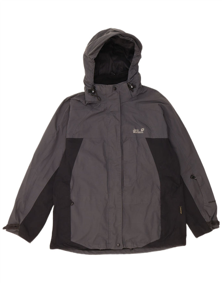 JACK WOLFSKIN Womens Hooded Rain Jacket UK 14/16 Large Grey Colourblock