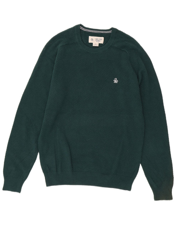 Penguin Mens Crew Neck Jumper Sweater Medium Green Cotton