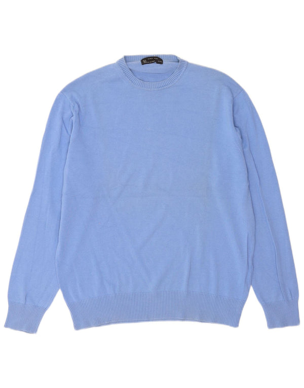 Zara Mens Crew Neck Jumper Sweater XL Blue Cotton
