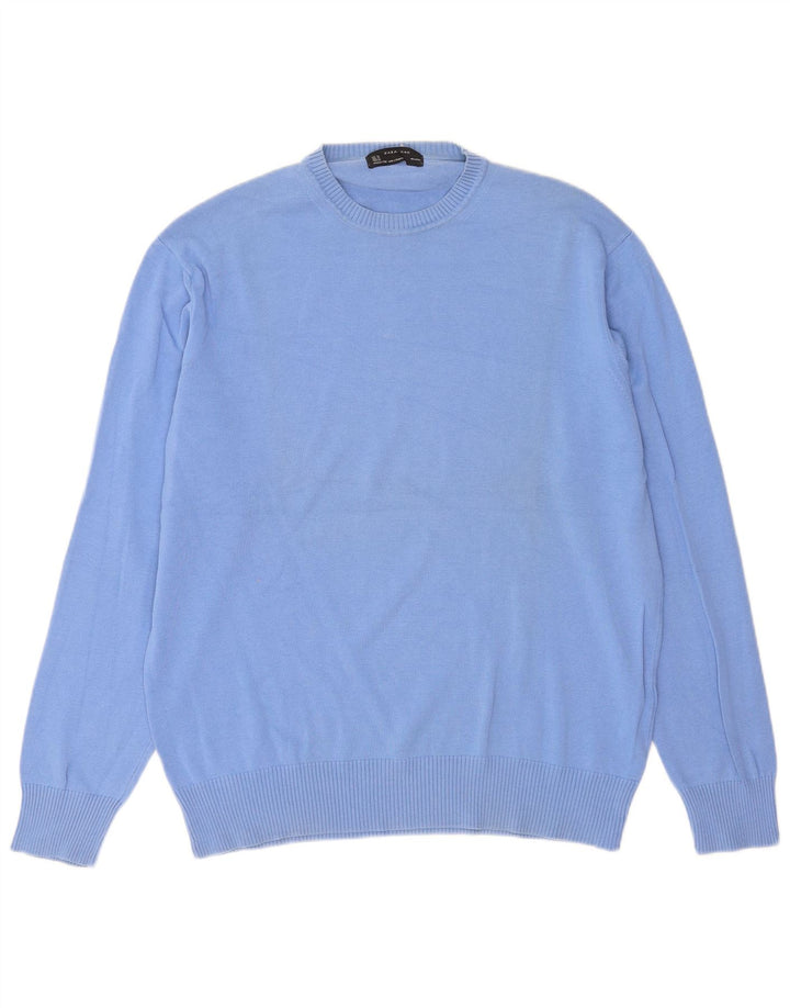 Zara Mens Crew Neck Jumper Sweater XL Blue Cotton