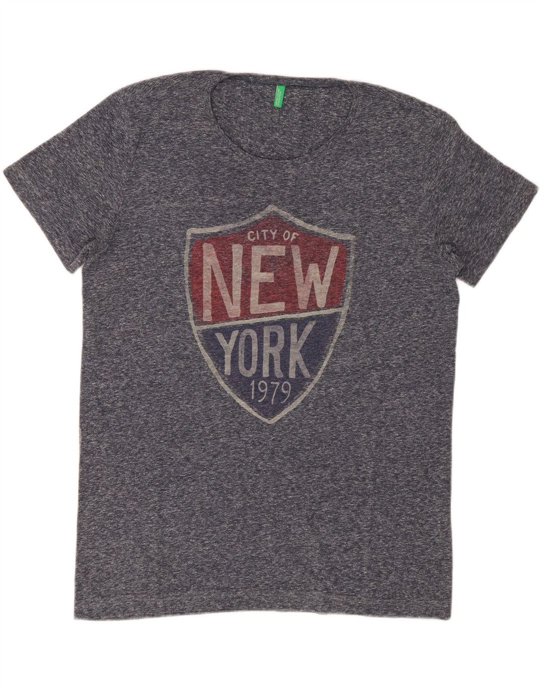 BENETTON Mens New York Graphic T-Shirt Top Large Grey Flecked Polyester