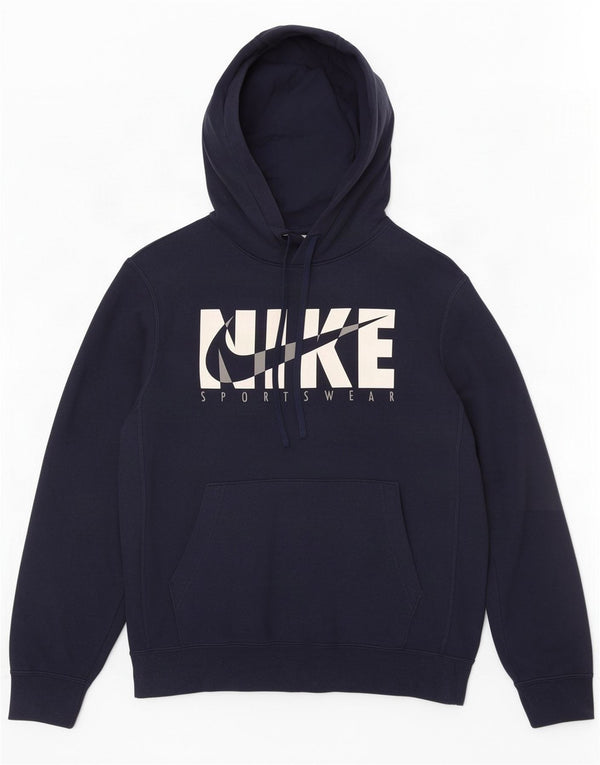 Nike Mens Graphic Hoodie Jumper Small Navy Blue Cotton