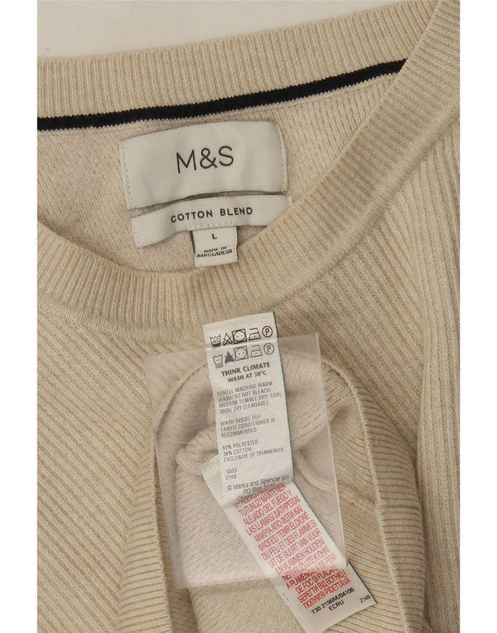 Marks & Spencer Mens Crew Neck Jumper Sweater Large Beige Polyester