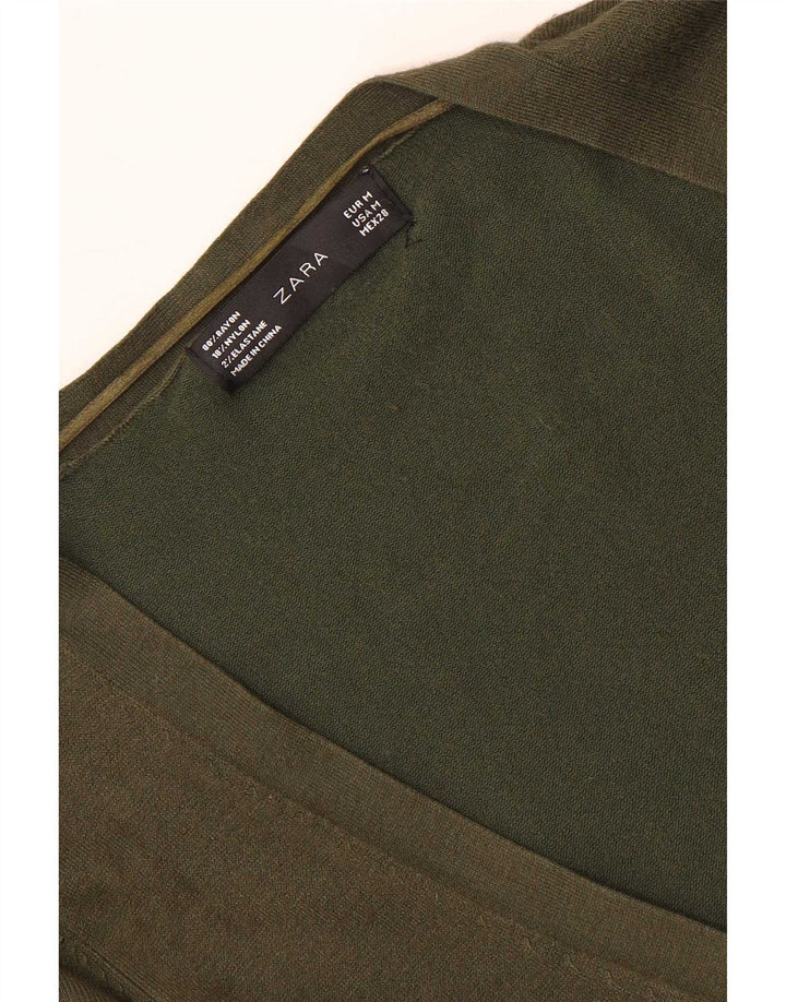 Zara Womens Longline Cardigan Sweater UK 12 Medium Khaki Rayon