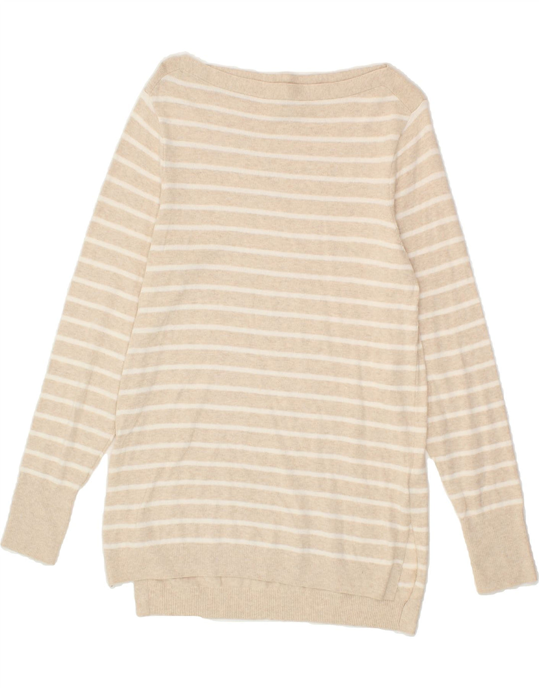 J. CREW Womens Boat Neck Jumper Sweater UK 12 Medium Beige Striped Vintage J. Crew and Second-Hand J. Crew from Messina Hembry 