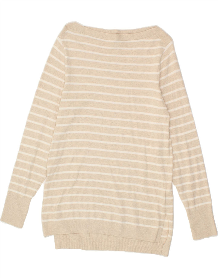 J. CREW Womens Boat Neck Jumper Sweater UK 12 Medium Beige Striped Vintage J. Crew and Second-Hand J. Crew from Messina Hembry 