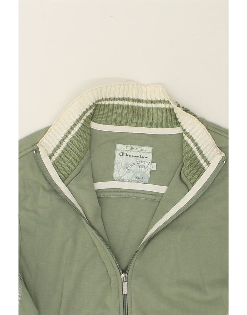 CHAMPION Womens Easy Fit Tracksuit Top Jacket UK 16 Large Green Cotton | Vintage Champion | Thrift | Second-Hand Champion | Used Clothing | Messina Hembry 