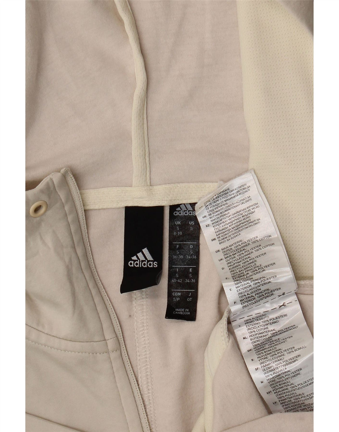 ADIDAS Womens Zip Hoodie Sweater UK 8/10 Small Off White Polyester