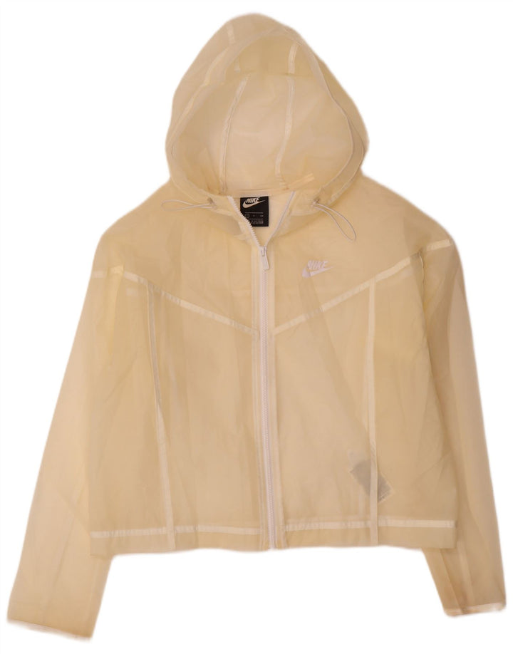 Nike Womens Hooded Oversized Rain Jacket UK 10 Small Off White Polyurethane
