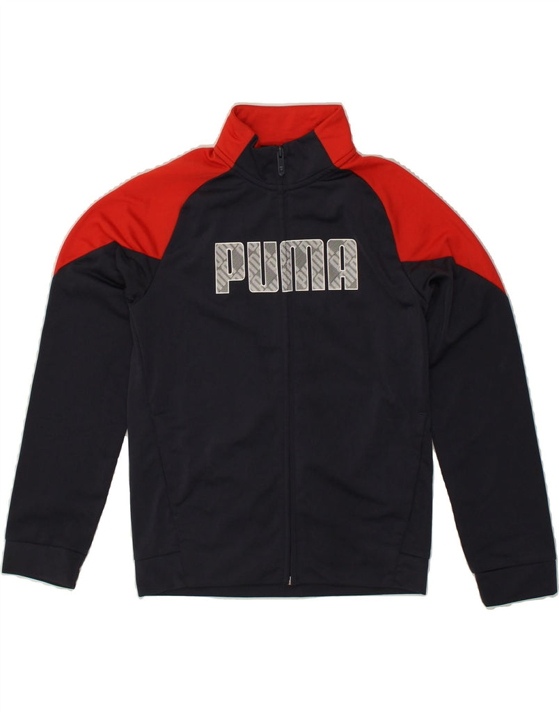 PUMA Boys Graphic Tracksuit Top Jacket 11-12 Years Navy Blue Colourblock | Vintage Puma | Thrift | Second-Hand Puma | Used Clothing | Messina Hembry 